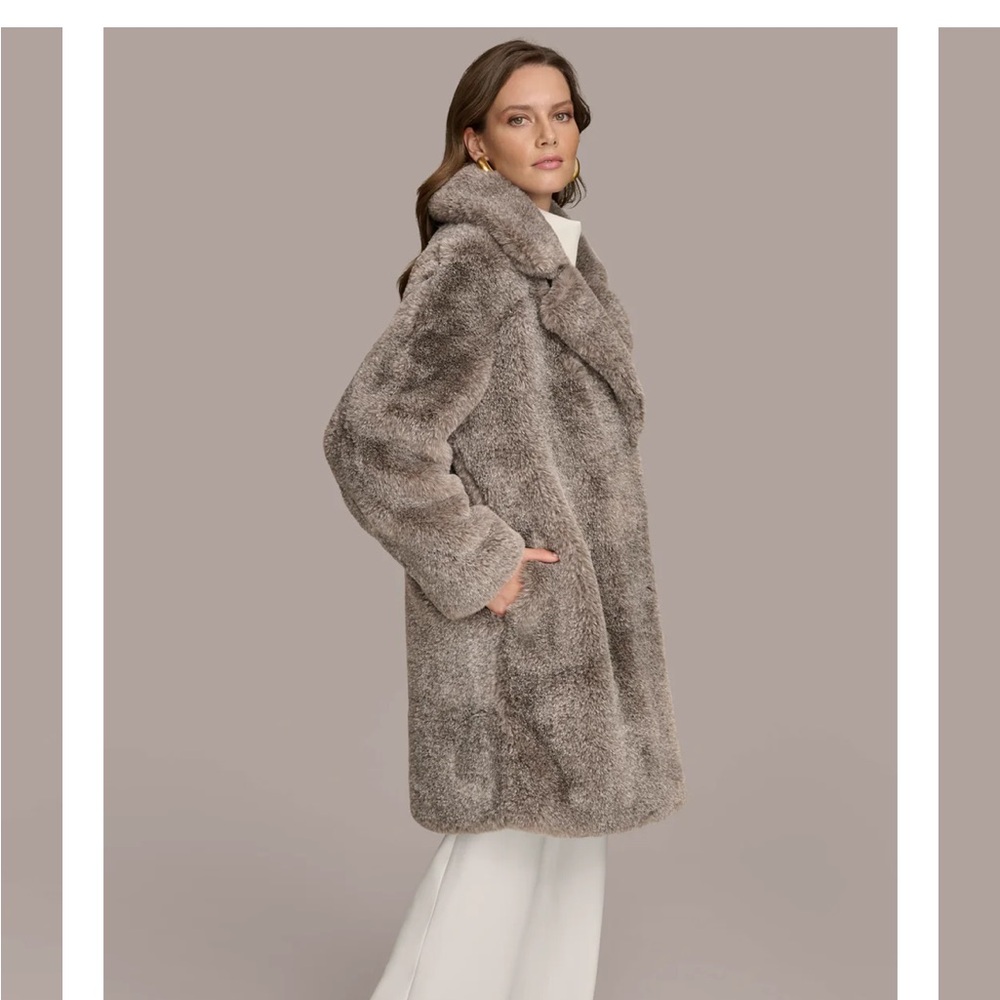 NWT - DKNY faux fur long coat
